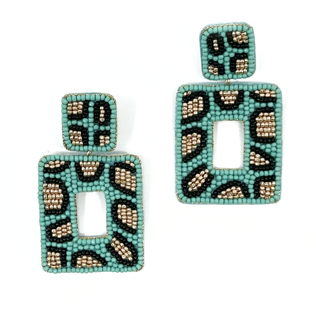 leopard design with teal seed bead earrings