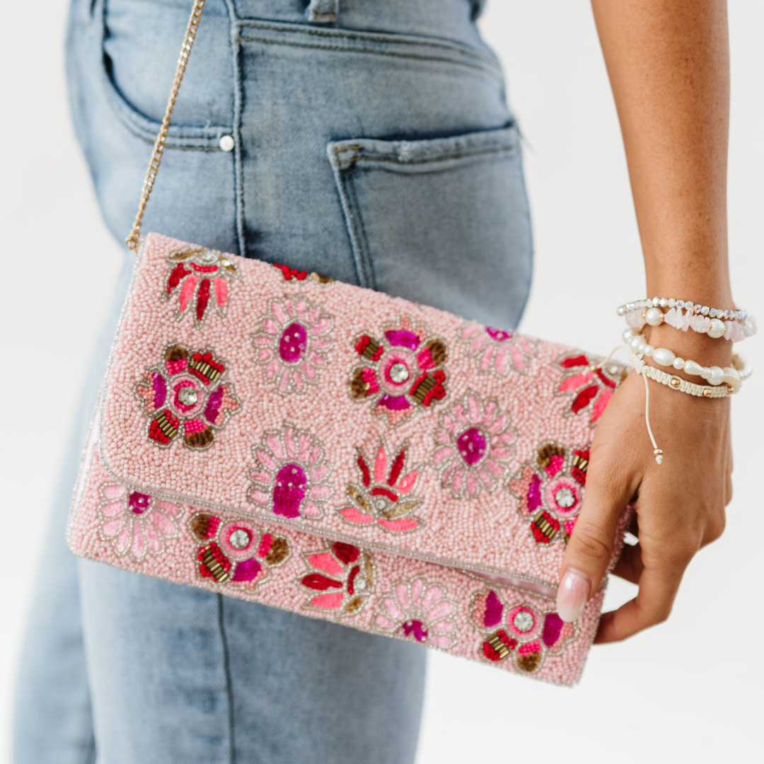 Take Hold Flower Beaded Clutch